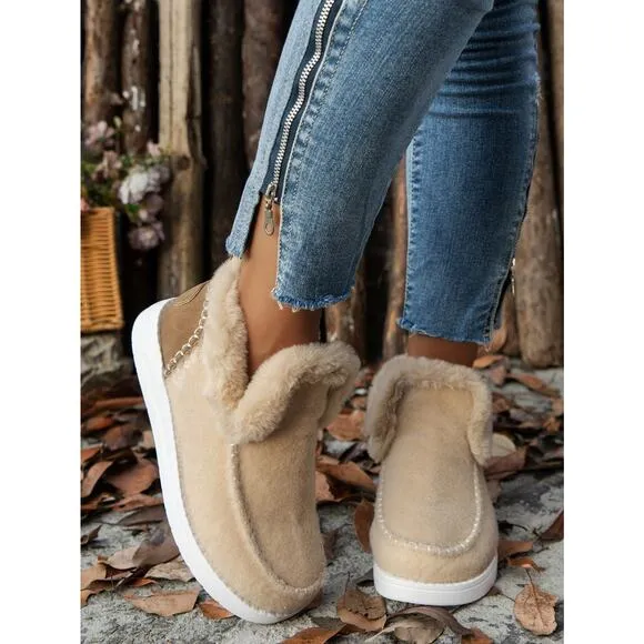 Furry Suede Round Toe Flat Bootie Sneakers in Various Colors