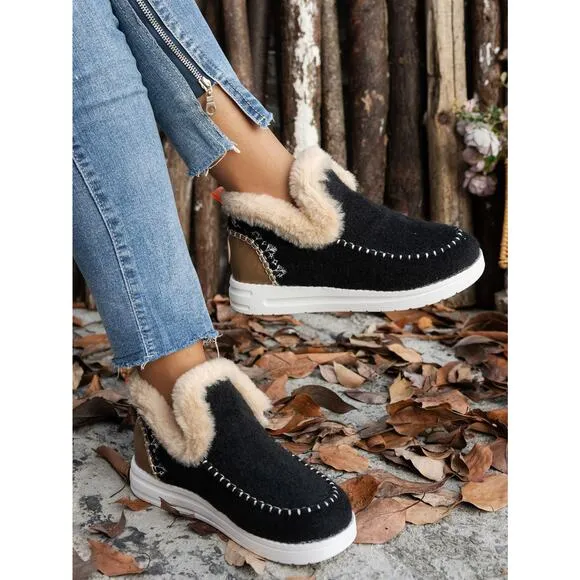 Furry Suede Round Toe Flat Bootie Sneakers in Various Colors
