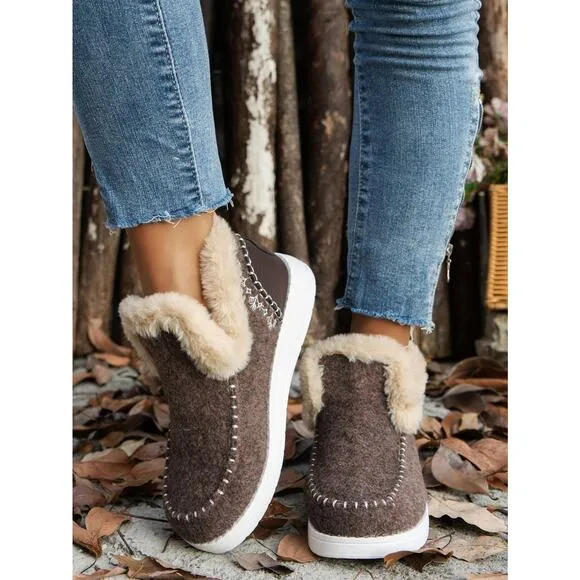 Furry Suede Round Toe Flat Bootie Sneakers in Various Colors