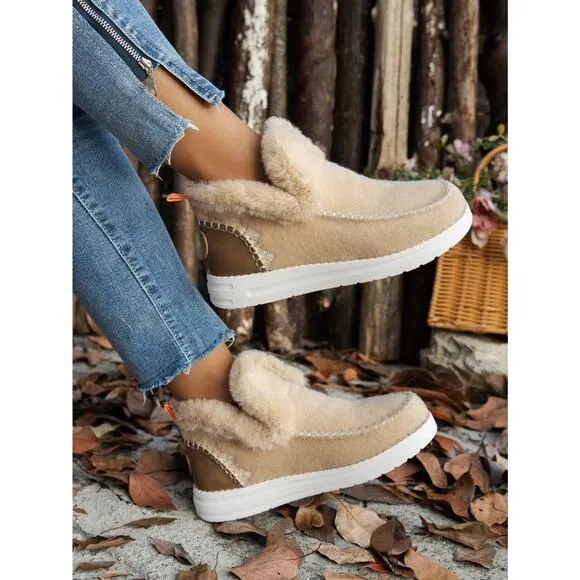 Furry Suede Round Toe Flat Bootie Sneakers in Various Colors
