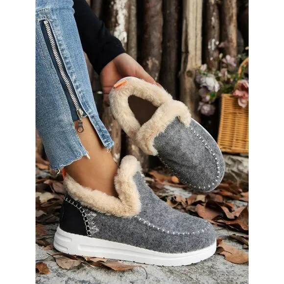 Furry Suede Round Toe Flat Bootie Sneakers in Various Colors