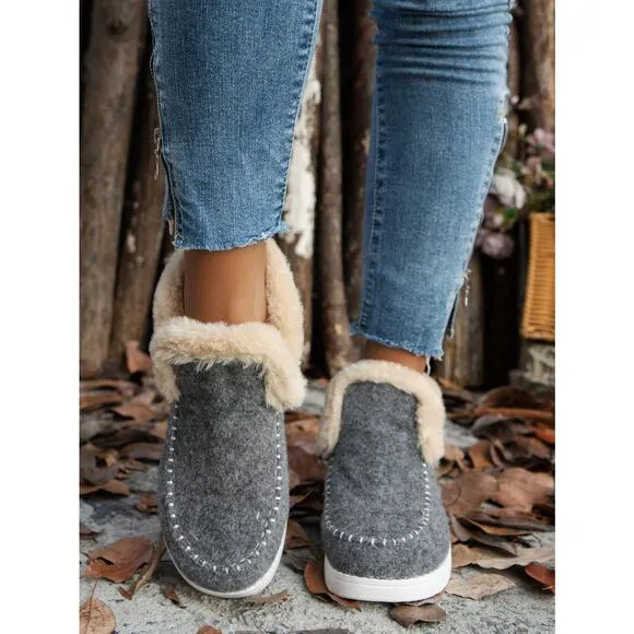 Furry Suede Round Toe Flat Bootie Sneakers in Various Colors