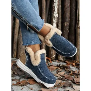Furry Suede Round Toe Flat Bootie Sneakers in Various Colors