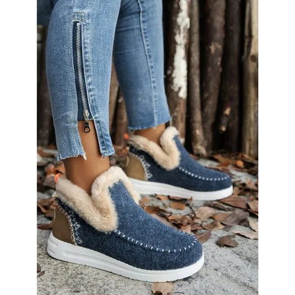 Furry Suede Round Toe Flat Bootie Sneakers in Various Colors
