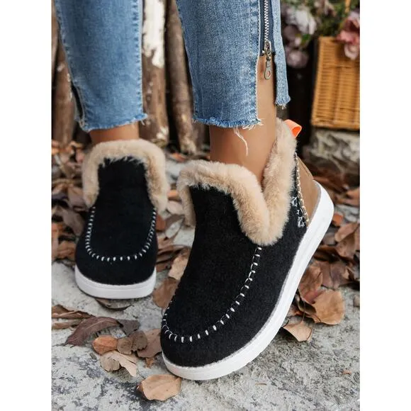 Furry Suede Round Toe Flat Bootie Sneakers in Various Colors