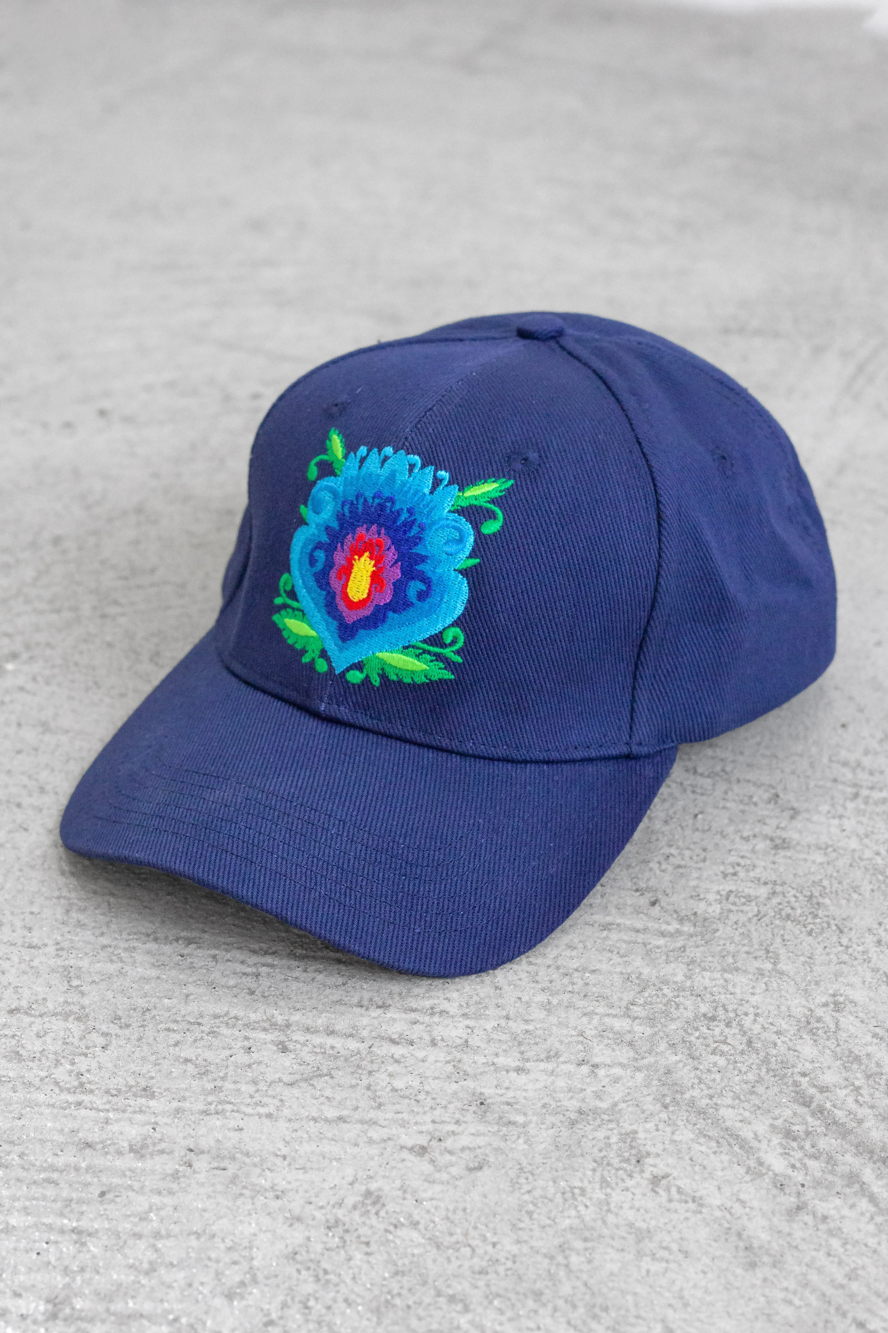 Girls Navy Folk Flower Baseball Hat