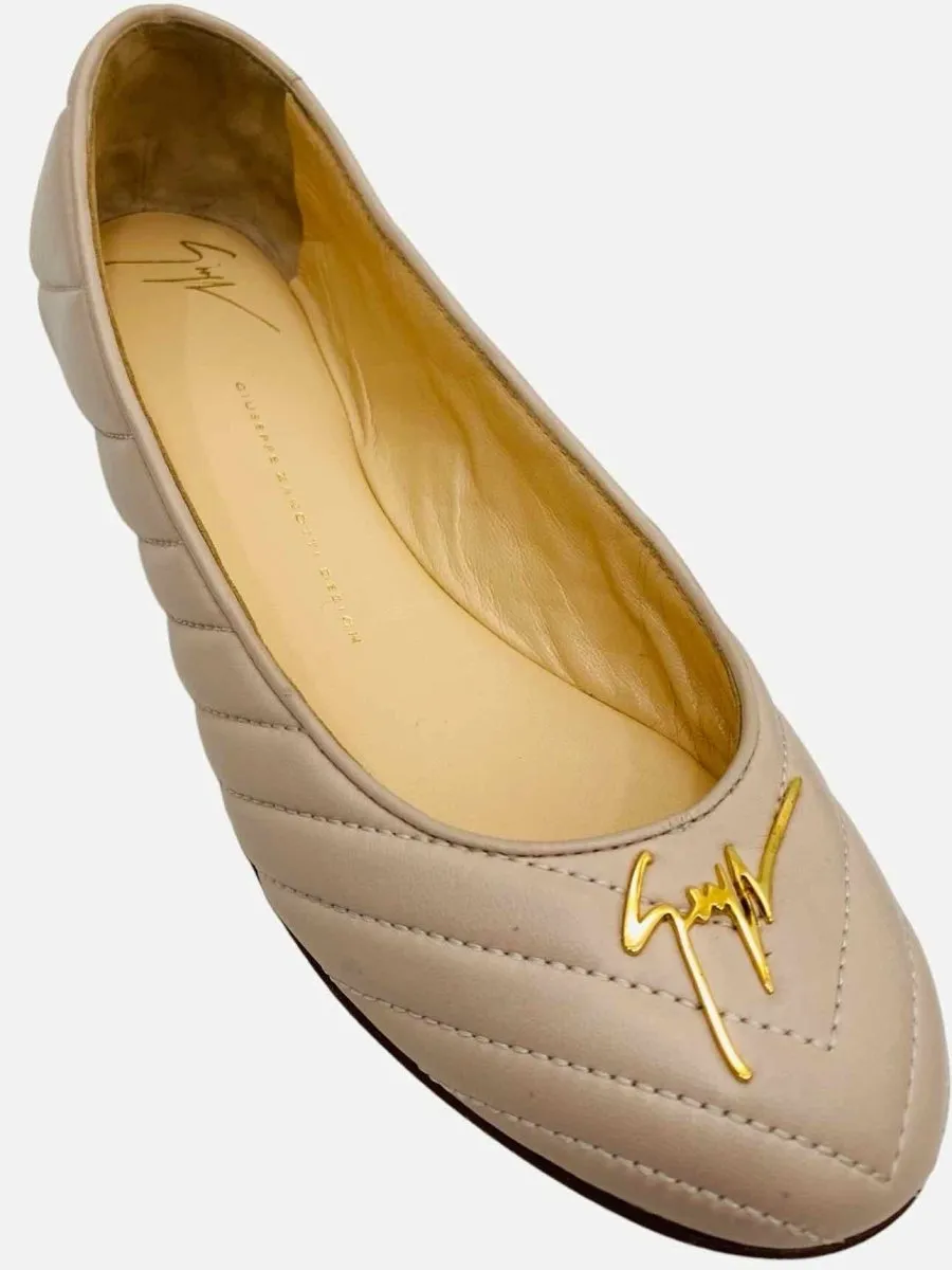 GIUSEPPE ZANOTTI Logo Beige Quilted Ballet Flats 40