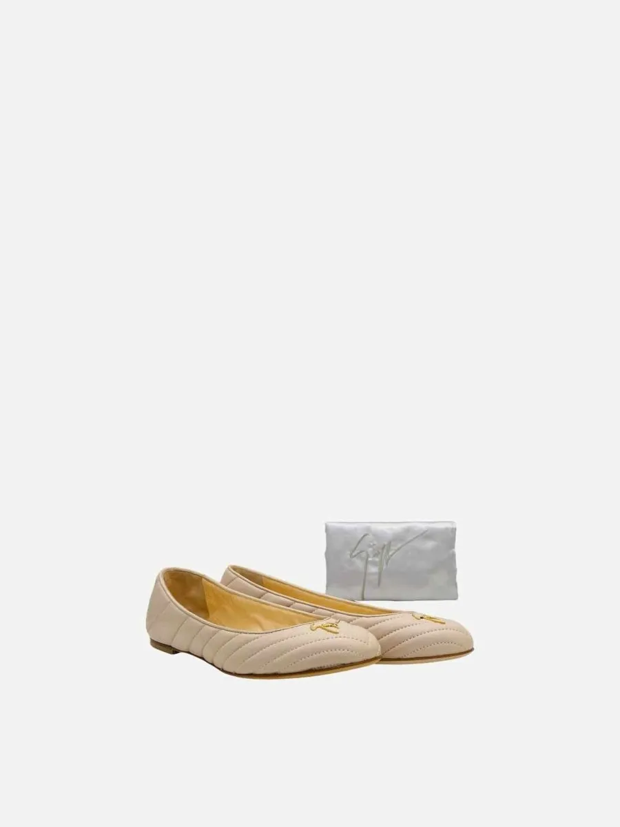 GIUSEPPE ZANOTTI Logo Beige Quilted Ballet Flats 40