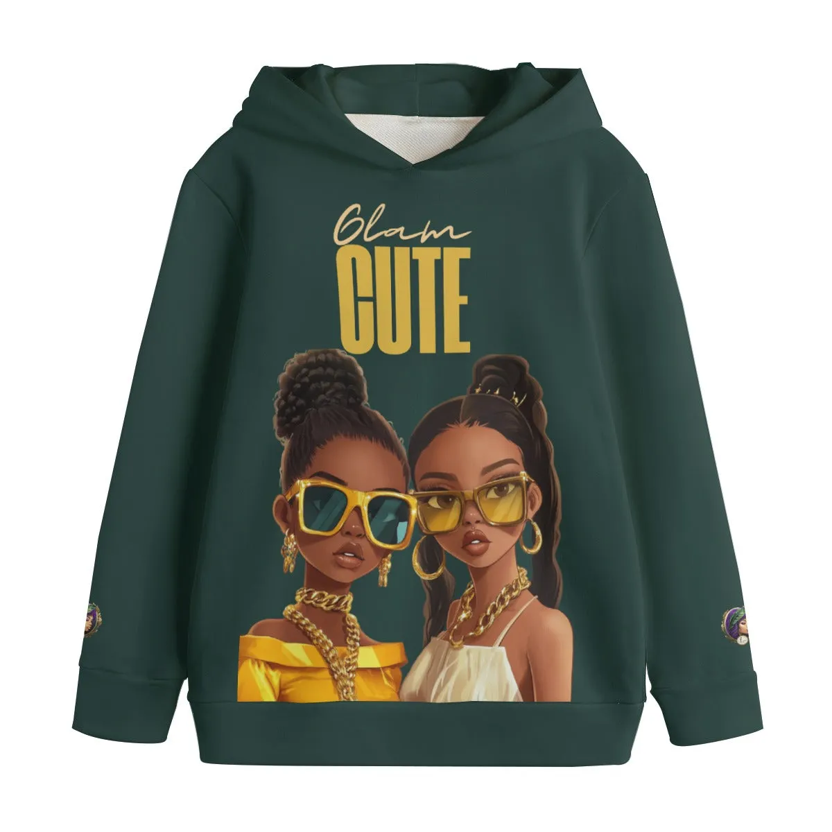 Glam Cute Kid's Pullover Hoodie | Dark Green