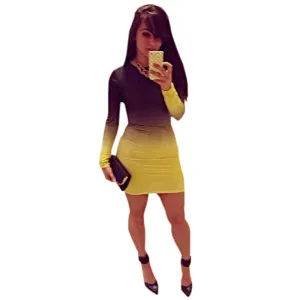 Gradient Print Dress Long Sleeve
