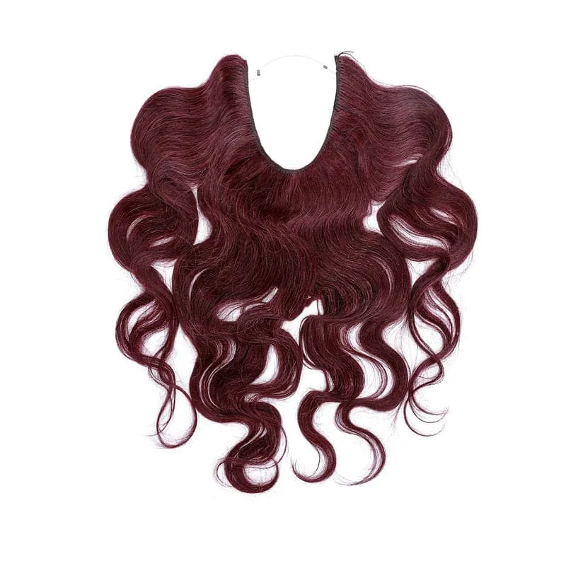 Halo Human Hair Extension Wine Red Wavy Light Volume