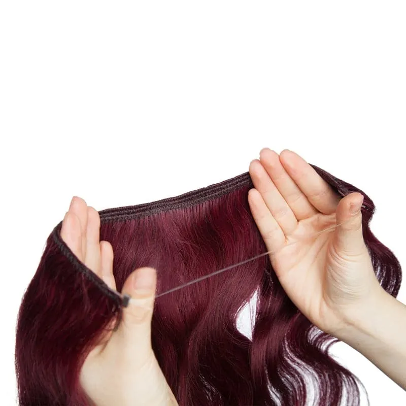Halo Human Hair Extension Wine Red Wavy Light Volume