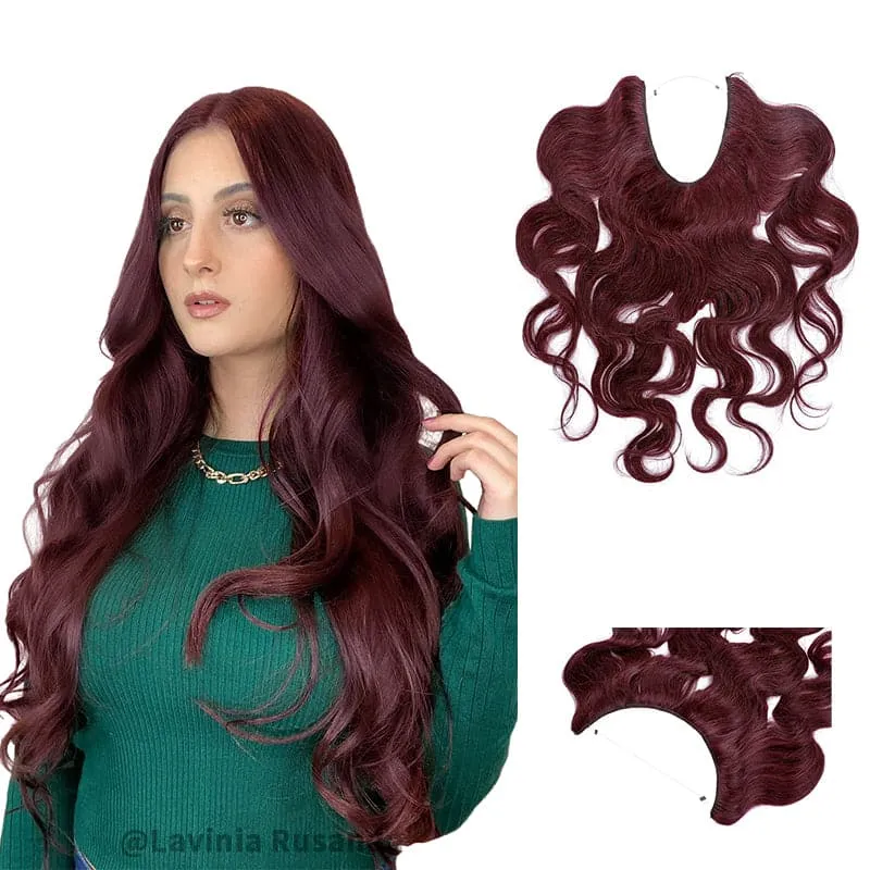 Halo Human Hair Extension Wine Red Wavy Light Volume