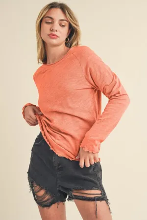 Hazel Blues® |  Aemi   Co Lettuce Hemline Round Neck Raglan Sleeve T-Shirt