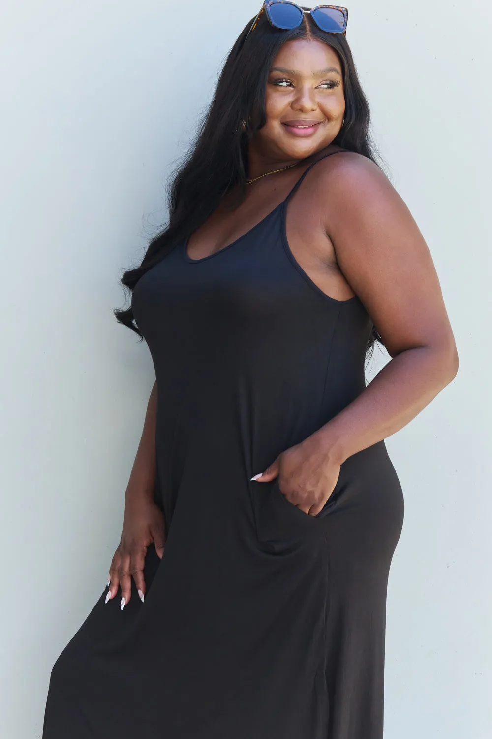 Hazel Blues® |  Ninexis Good Energy Cami Side Slit Maxi Dress in Black