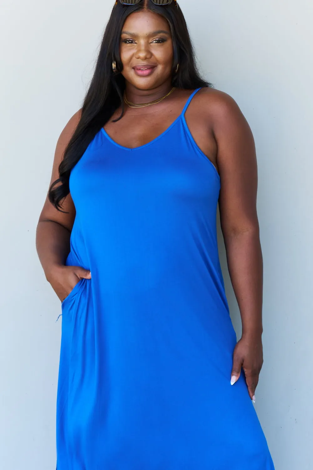 Hazel Blues® |  Ninexis Good Energy Cami Side Slit Maxi Dress in Royal Blue