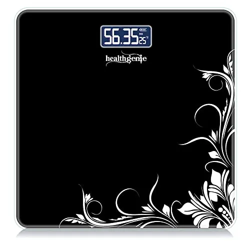 Healthgenie Thick Tempered Glass Lcd Display Digital Weighing Machine , Weight Machine For Human Body Digital Weighing Scale, Weight Scale, with 2 Year Warranty & Batteries Included (Black Pattern)