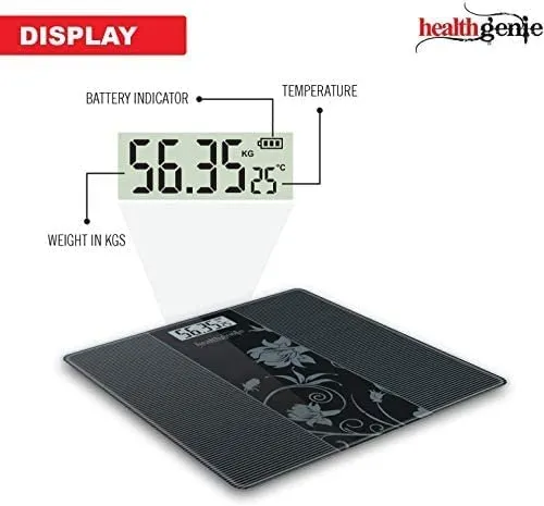 Healthgenie Thick Tempered Glass Lcd Display Digital Weighing Machine , Weight Machine For Human Body Digital Weighing Scale, Weight Scale, with 2 Year Warranty & Batteries Included (HD-93)