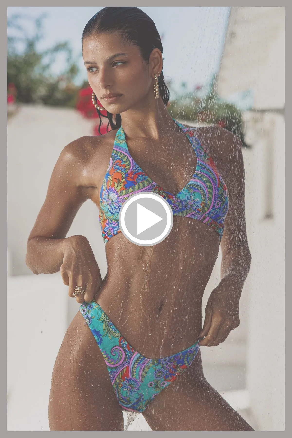 IN THE GROOVE - Cross Front Halter Top & Seamless Reversible Moderate Bottom • Multicolor