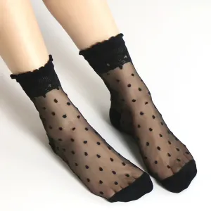 Invisible Socks Women Summer Lace Socks Crystal Silk Polka Dot Ankle Socks Glass Black White Transparent Sock for Ladies