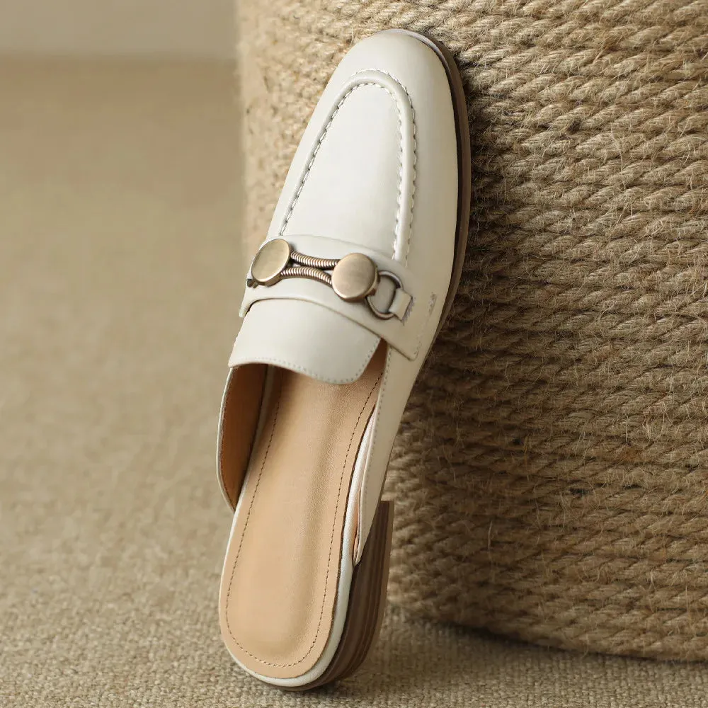 Iris Round Toe Leather Mules