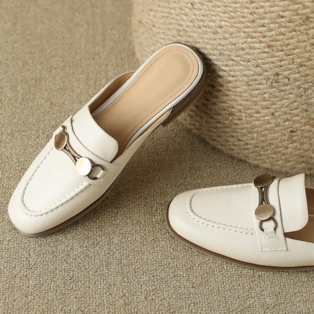 Iris Round Toe Leather Mules