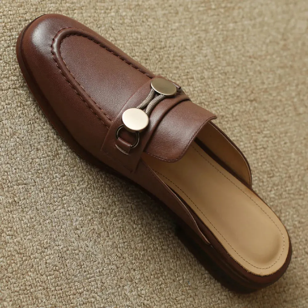 Iris Round Toe Leather Mules