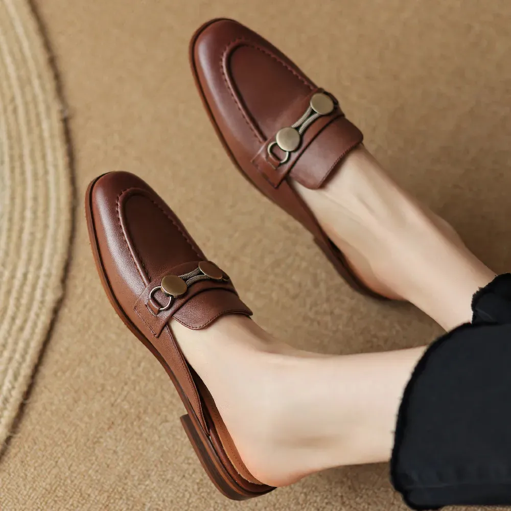Iris Round Toe Leather Mules