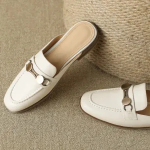 Iris Round Toe Leather Mules