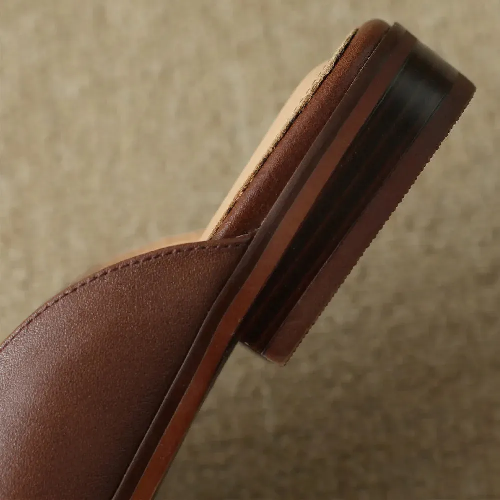 Iris Round Toe Leather Mules