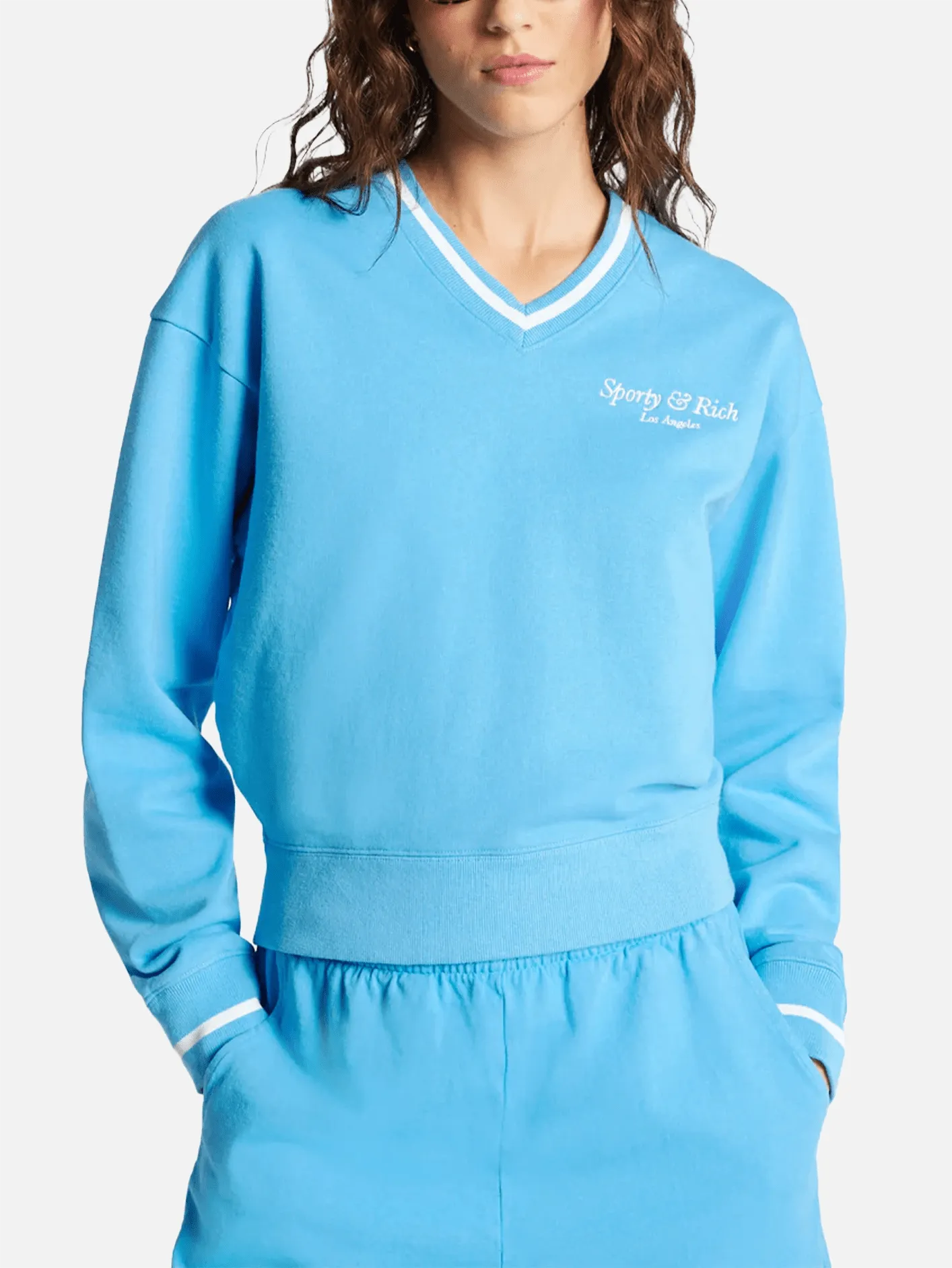 Italic Logo Embroidered V-Neck Sweater - Malibu