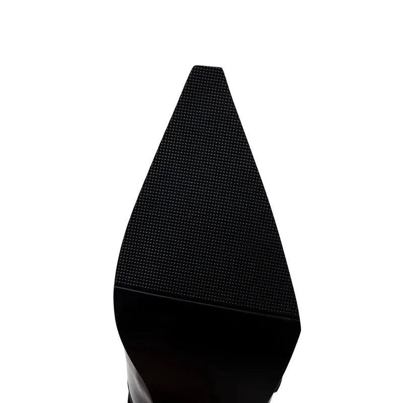 Kaky's new pointed thick high heeled sheepskin insole, large size women's shoes, fashion shoes, single shoes