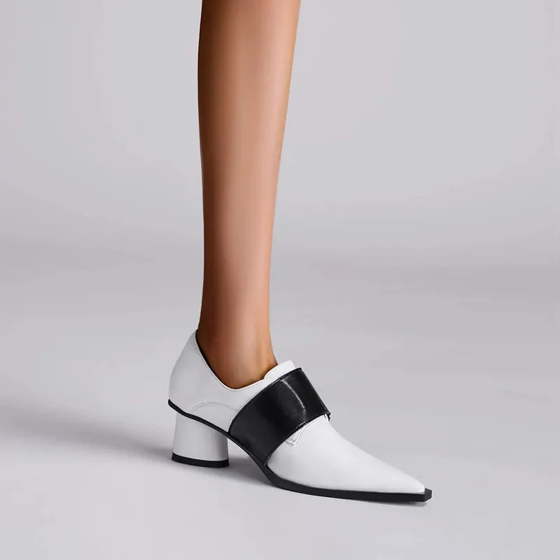 Kaky's new pointed thick high heeled sheepskin insole, large size women's shoes, fashion shoes, single shoes