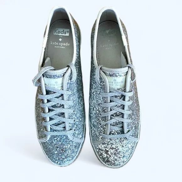 Keds X Kate Spade New York All-over Glitter Sneakers Flats Silver Size 8