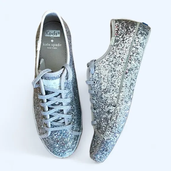 Keds X Kate Spade New York All-over Glitter Sneakers Flats Silver Size 8