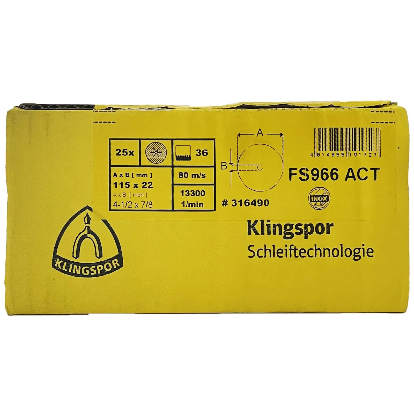 Klingspor Fibre Discs for Stainless Steel Angle Grinding 115mm Aluminium Oxide Grain FS966 ACT