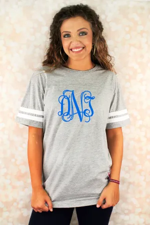 L.A.T. Adult Varsity Tee, Heather/White *Personalize It