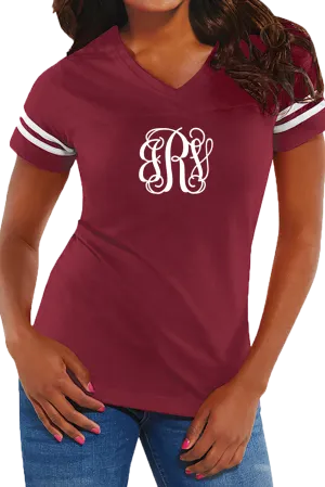 L.A.T. Ladies' Fine Jersey Football T-Shirt, Burgundy/White *Personalize It