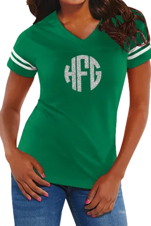 L.A.T. Ladies' Fine Jersey Football T-Shirt, Green/White *Personalize It