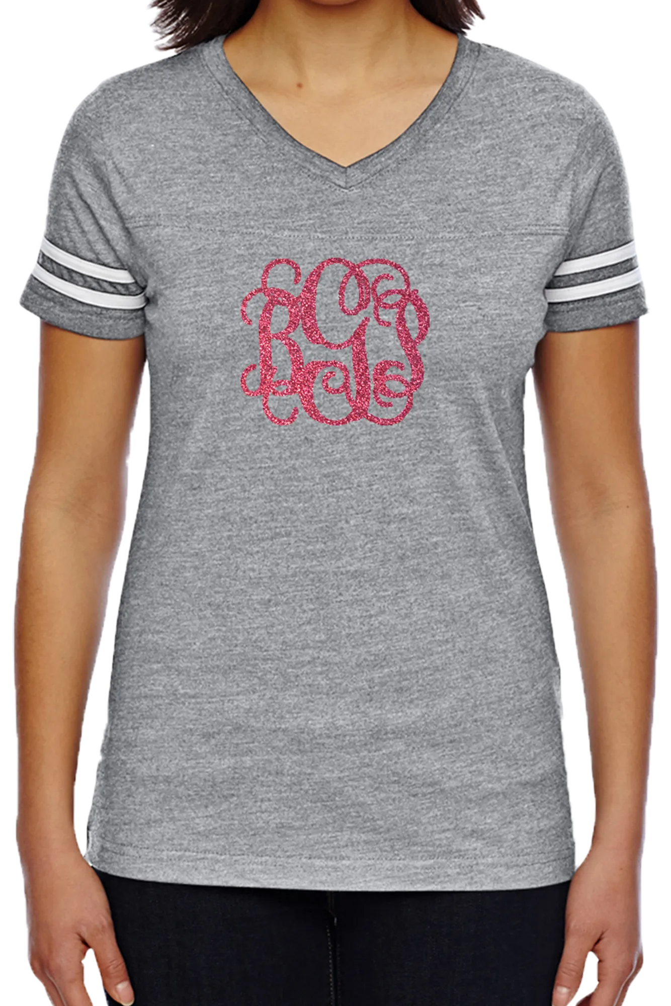 L.A.T. Ladies' Fine Jersey Football T-Shirt, Heather/White *Personalize It