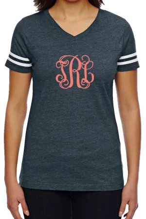 L.A.T. Ladies' Fine Jersey Football T-Shirt, Navy/White *Personalize It