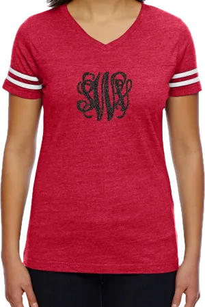 L.A.T. Ladies' Fine Jersey Football T-Shirt, Red/White *Personalize It