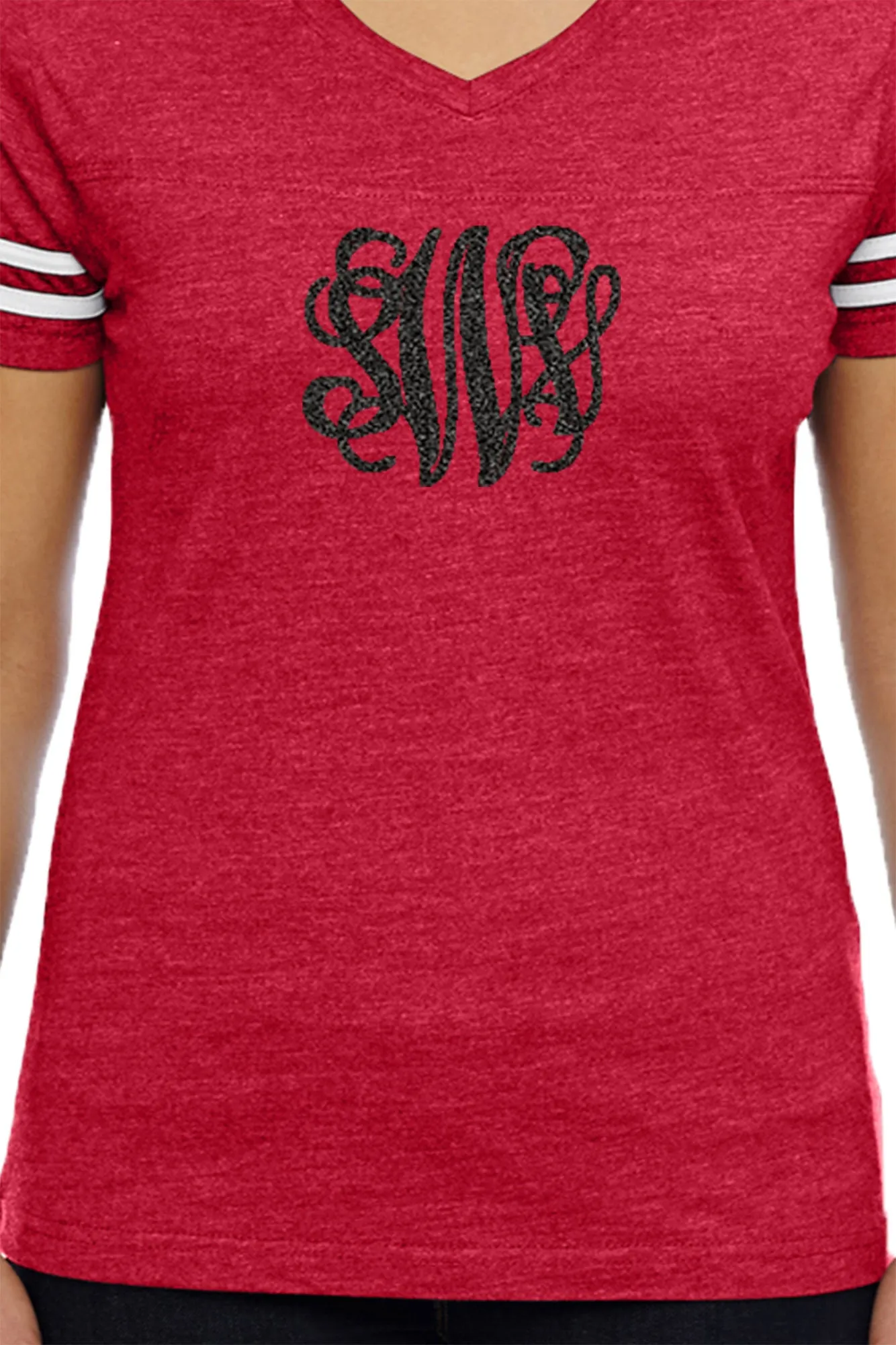 L.A.T. Ladies' Fine Jersey Football T-Shirt, Red/White *Personalize It