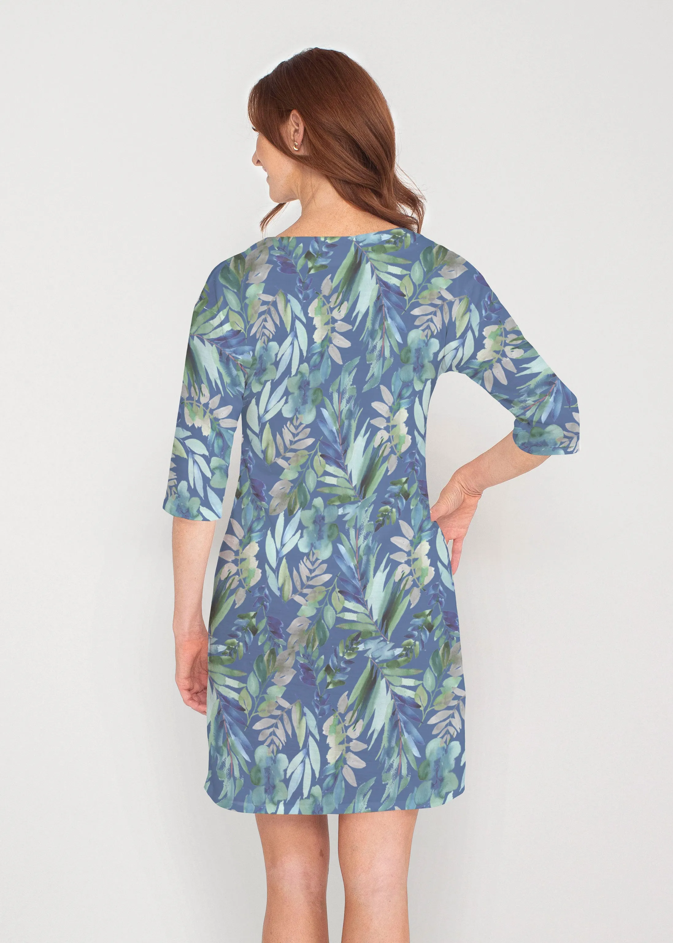 Leah Leaves (16258) ~ Drop Shoulder 3/4 Sleeve V-Neck Dress