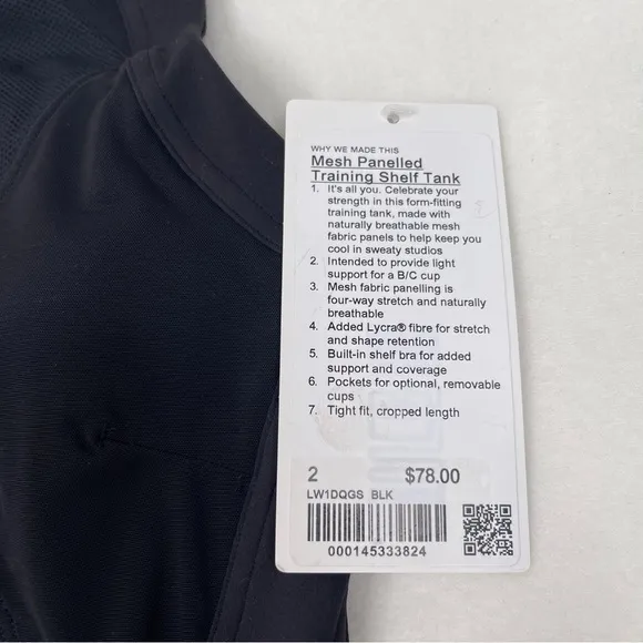 Lululemon Mesh Tank Top Black Size 2