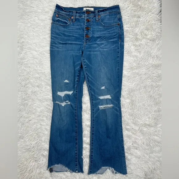 Madewell Cali Demi-Boot Jeans in Bronson Wash Blue Button-Front Edition Size 27