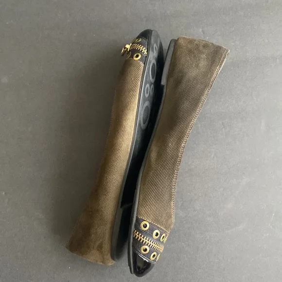 Marc Jacobs Olive Suede Corduroy Ballet Flats Slip On Zipper Detail Size 37 $289