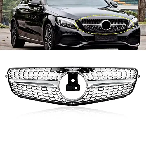 MATMACRO Diamond Grille Compatible For Mercedes Benz W204 C Class Front Grill C200 C250 C300 C350 2008 2009 2010 2011 2012 2013 2014