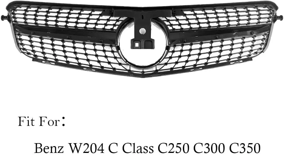 MATMACRO Diamond Grille Compatible For Mercedes Benz W204 C Class Front Grill C200 C250 C300 C350 2008 2009 2010 2011 2012 2013 2014