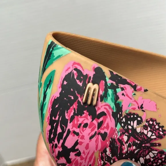 Melissa Ultragirl 3DB Flygirl Collection Peep Toe Floral Slip-On Flats Size 8